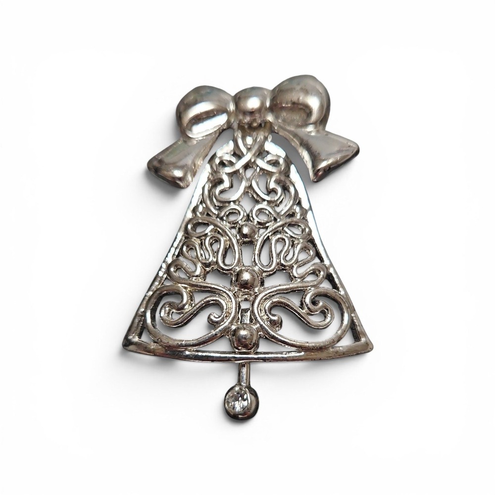 Vintage Sterling Silver Jezlaine Christmas Bell Brooch